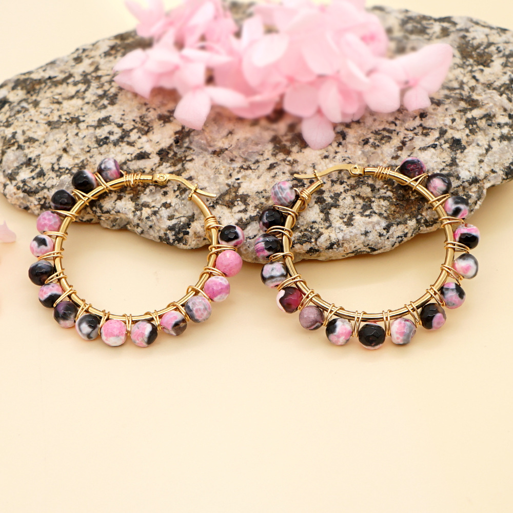 Retro Geometric Semi-precious Stone Handmade Earrings 1 Pair display picture 3