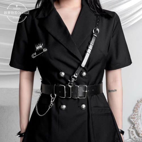 Military style personalized concave shape belt female ins dark punk jk belt decorative chain one-shoulder cross-body strap