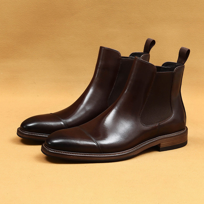 Chelsea Boots Pointed Toe Men's Genuine Leather Cowhide Business