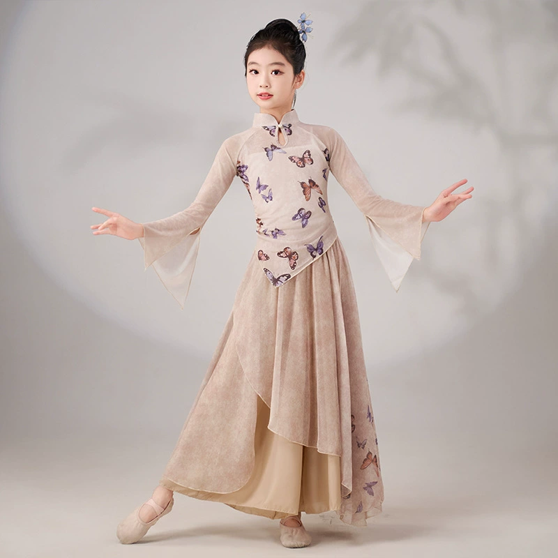 Детская одежда для классических танцев, юбка, элегантная марлевая одежда с принтом, одежда для девочек, комплект одежды для выступлений по китайским танцам