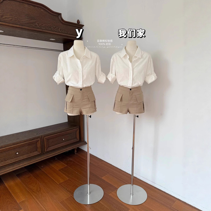 Linen Cotton Relaxed 100% Shirt Women's Spring and Summer New Polo Collar Casual Top