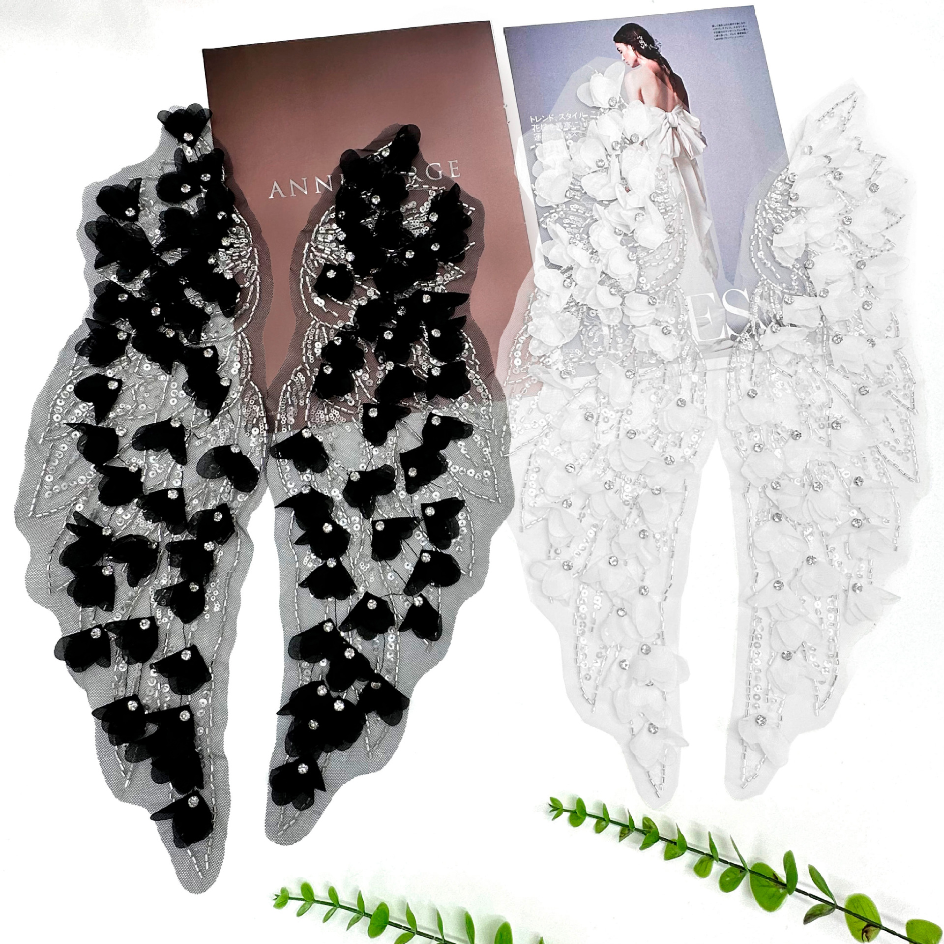 Spot blanco y negro perforación sequinilla decoración tela pegada ropa de alta calidad suéter ropa de baile vestido accesorios decoración al por mayor