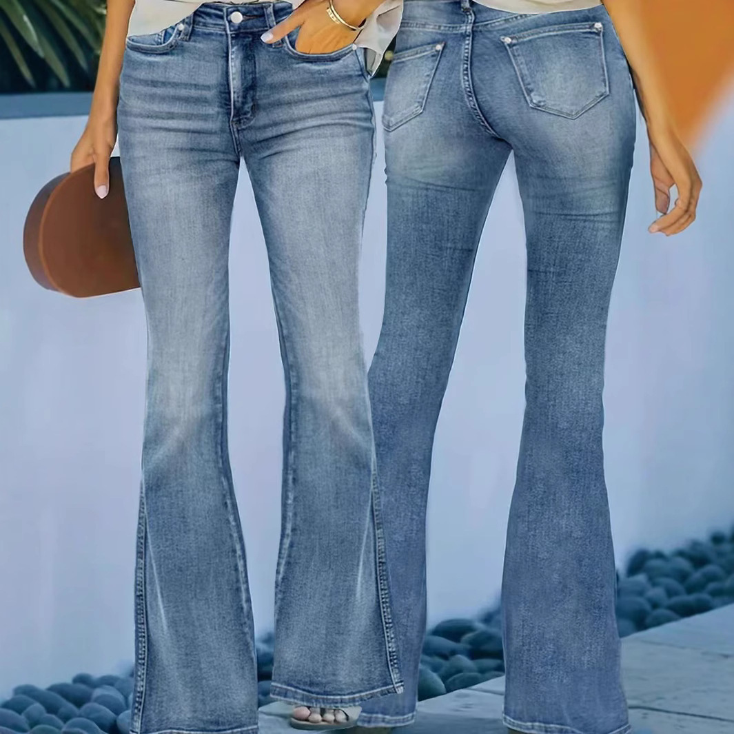 2025 Spring And Autumn Explosion Elastic Women's Denim Trousers Slim And Thin, Many Buttons Slightly Pulled_voghion.com