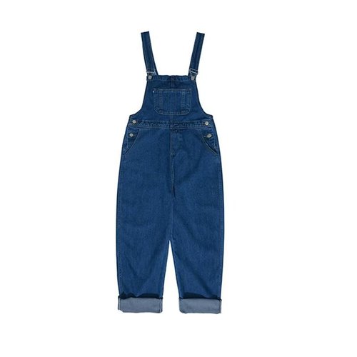 Men's Spring and Autumn Fashion Workwear Belted Denim Straight Loose Hem Pockets Trendy Loose One-Piece Pants