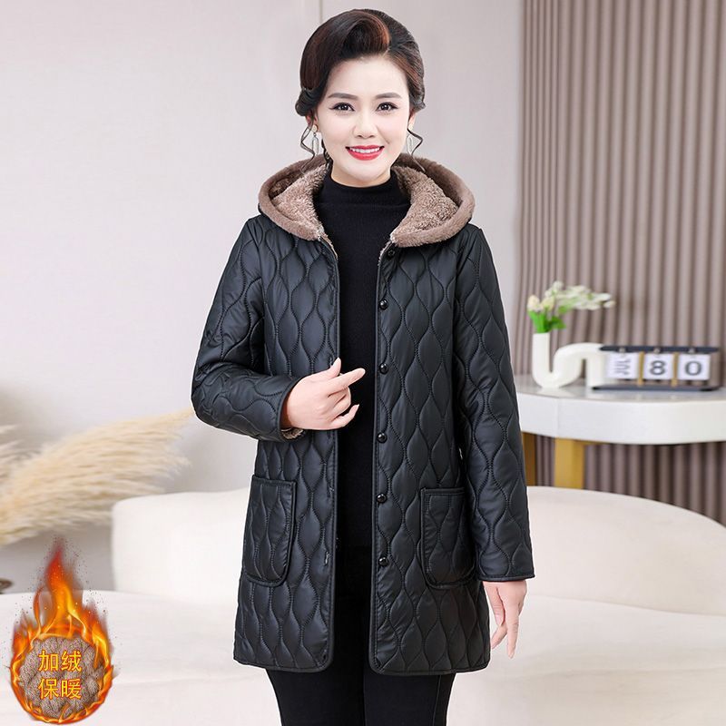 2025冬季新款女士中长款皮衣外套加绒加厚妈妈装皮大褂PU皮大衣