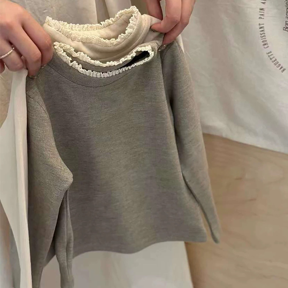 Cross-border Korean children's clothing, girls' base layer top, 2026 spring and autumn new style, fashionable baby Korean style T-shirt, children's lace collar