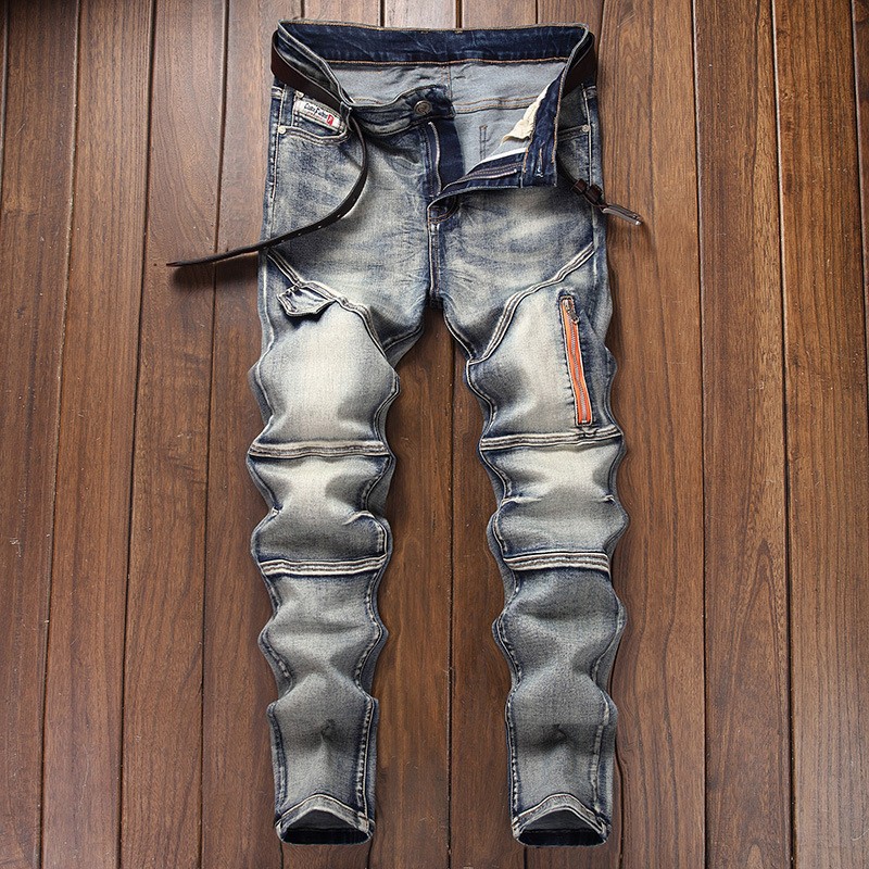 Pantalones de Mezclilla Ajustados para Hombre, Mezclilla de Algodón, Efecto Lavado, para Uso Casual