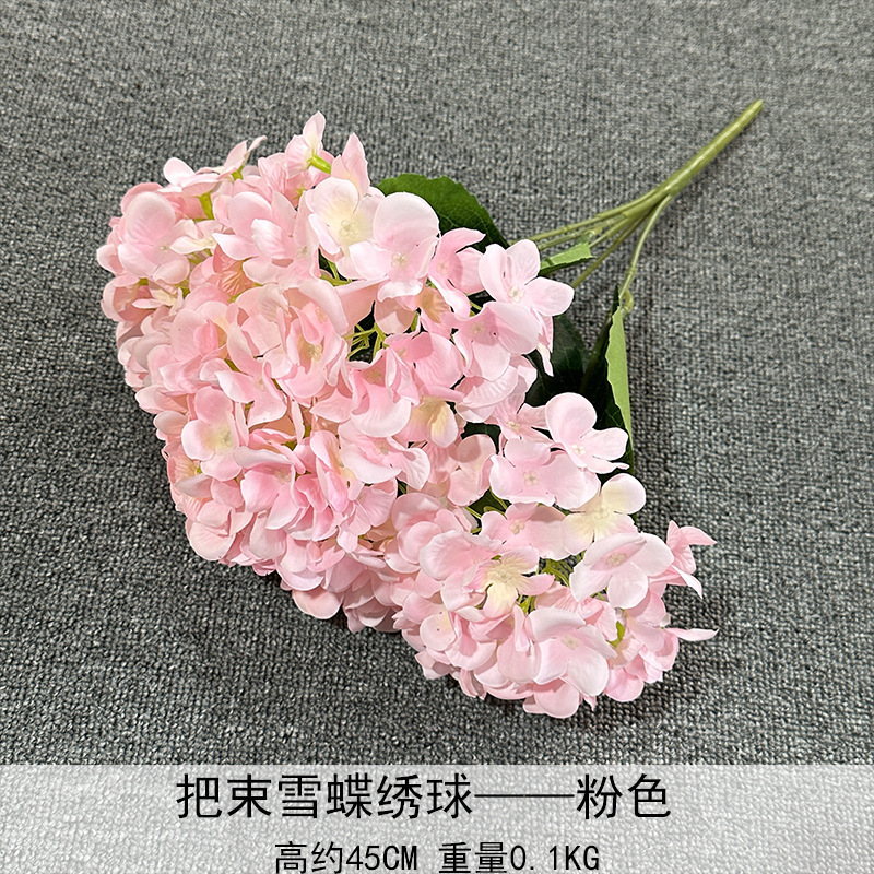 Celebridad en línea 5-cabeza macaron Hortensia flor artificial tela de seda hotel boda Boda arreglo floral decoración flor falsa transfronteriza