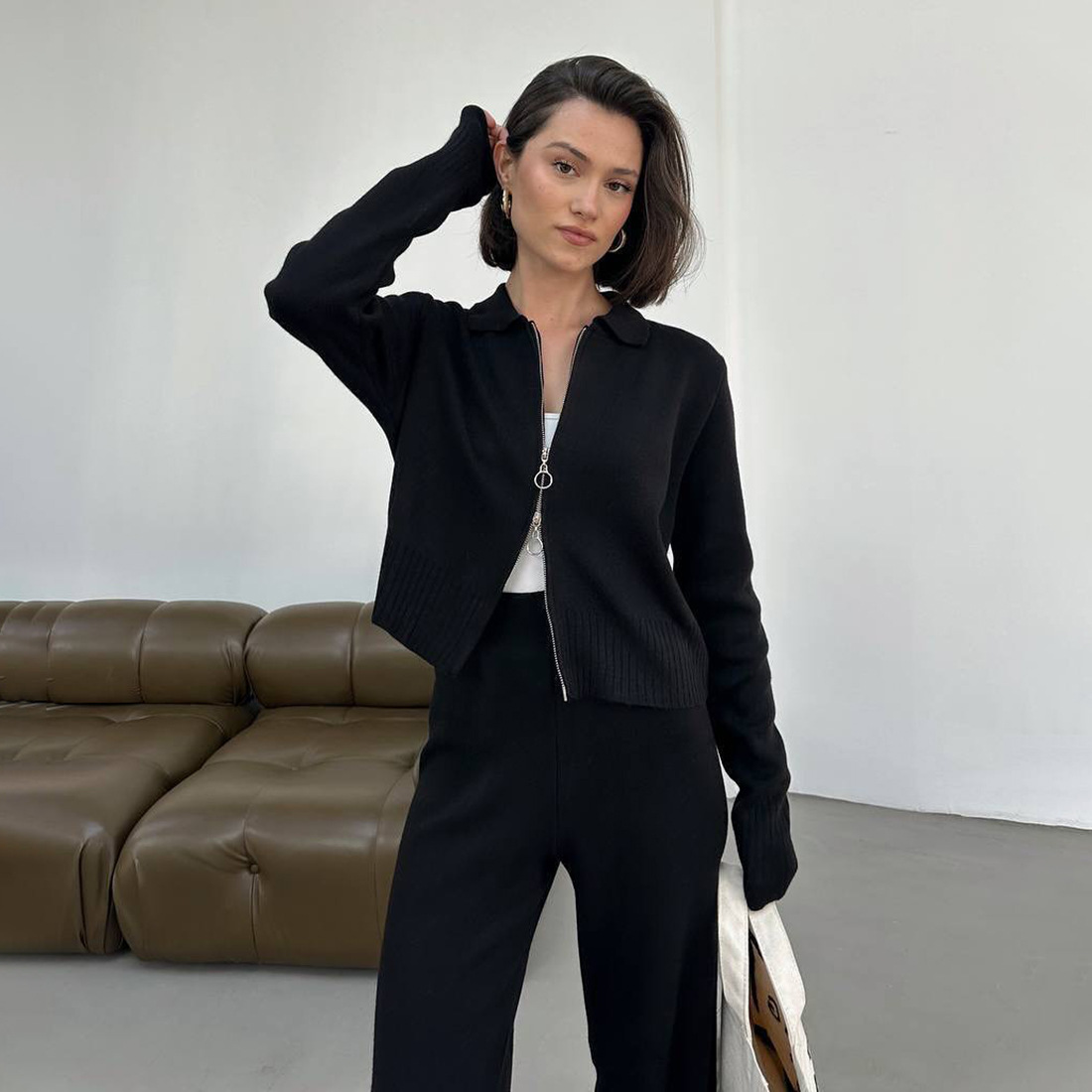 Women's Knitted Sweater And Wide-leg Pants Set Loungewear_voghion.com