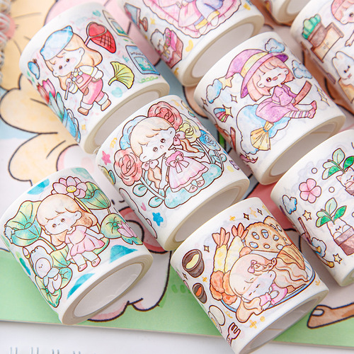 Creative special oil tape and paper pocket stickers Fresh and cute character DIY material release decorative pocket tape