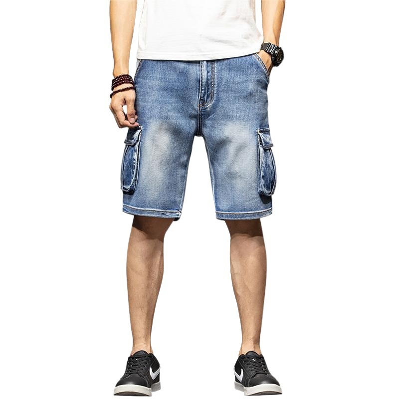 Simon Lena Summer Multi-Pocket Workwear Fat Denim Shorts Men's Five-point Summer Trendy Brand Loose Mid-length Pants for Horse