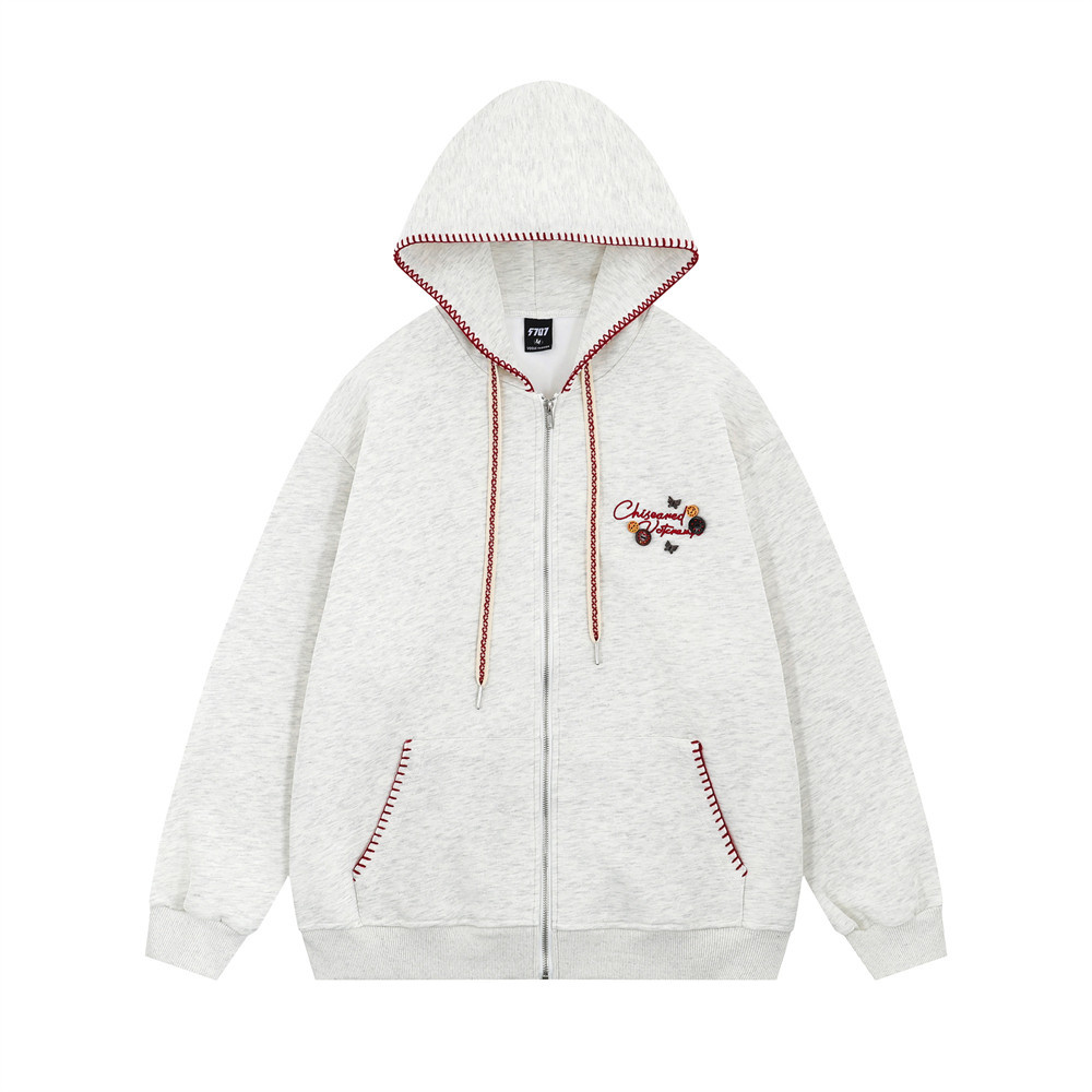 Unique Button Decoration Niche Hooded Cardigan Sweatshirt Trendy Brand Vibe Autumn Winter Men's Casual Loose Jacket_voghion.com