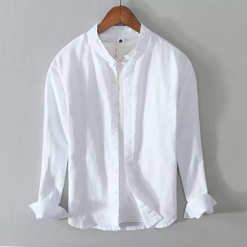 L861 рубашка в китайском стиле с простой пряжкой мужская хлопковая и льняная Повседневная Однотонная рубашка с длинными рукавами Мужская поколение волос