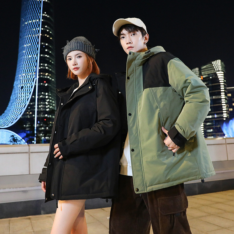 Зимний прилив взрывной цвет с капюшоном, свободная белая утка пуховик, утолщение, теплая белая утка