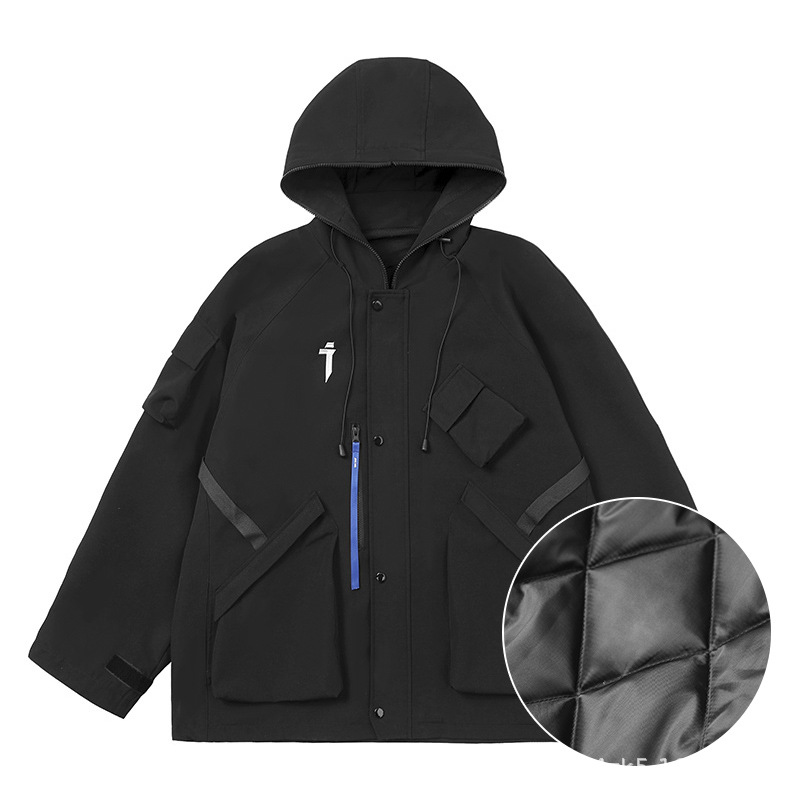 Jiye industria pesada marca de moda original otoño e invierno nuevo pequeño collar del soporte chaqueta con capucha los hombres sueltos chaqueta casual