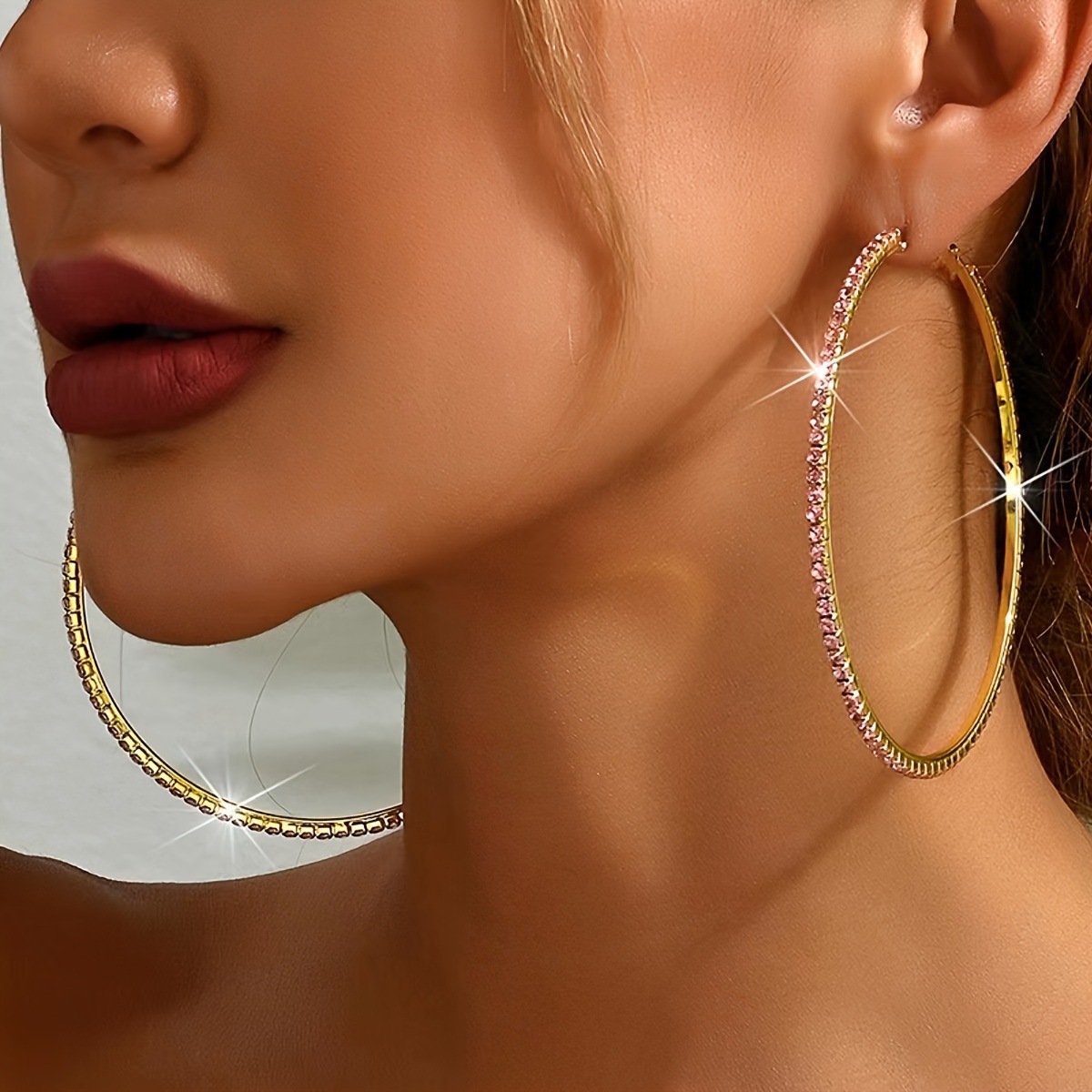Cross-border source goods 8cm oversized earrings exaggerated earrings European and American round powder rhinestone geometric full drill ring earrings for women
