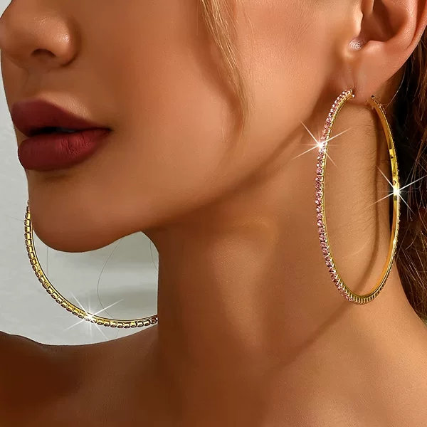 Cross-border source goods 8cm oversized earrings exaggerated earrings European and American round powder rhinestone geometric full drill ring earrings for women