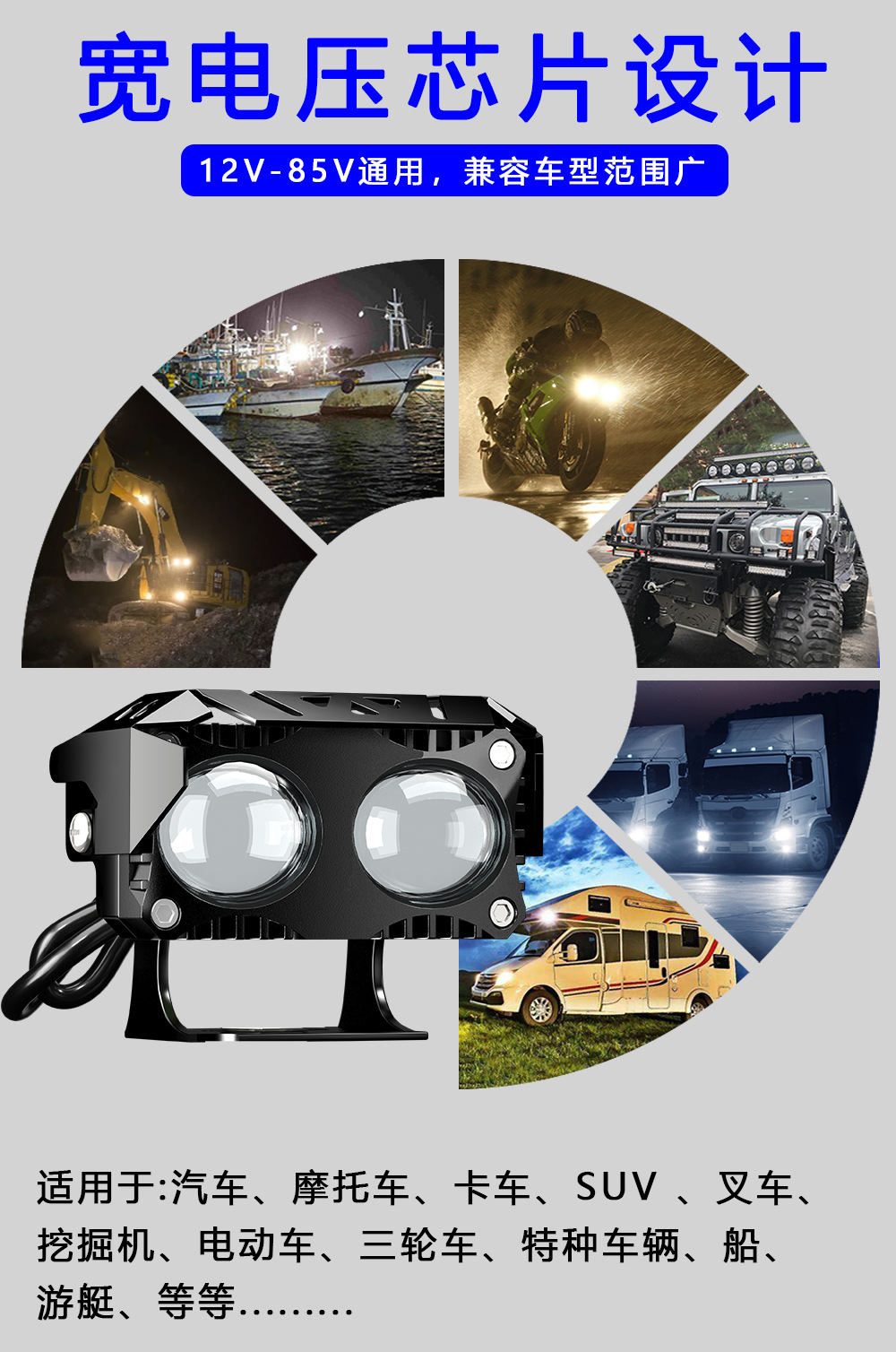Cross-Border Hot-Selling Motorcycle Led Headlight Modification, Dual-Eye Motorcycle Auxiliary Spotlight, Electric Vehicle External Headlight