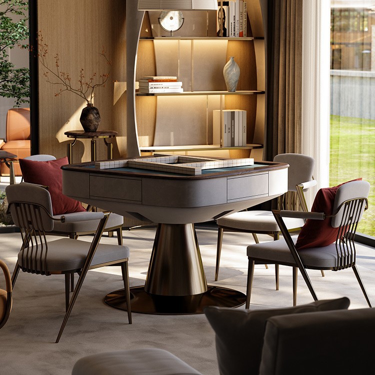 Mesa de mahjong de lujo ligero, villa de alta gama, nogal, mesa de mahjong eléctrica automática, máquina de mahjong de madera maciza multifuncional para el hogar