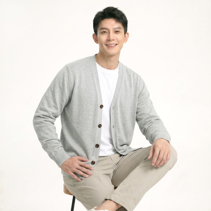 Men's Spring and Autumn V-neck Knitted Cotton Cardigan, Solid Color Buttoned Long Sleeve Jacket, Casual, Simple and Versatile Men's Spring and Autumn V-neck Knitted Cotton Cardigan, Solid Color Buttoned Long Sleeve Jacket, Casual, Simple and Versatile