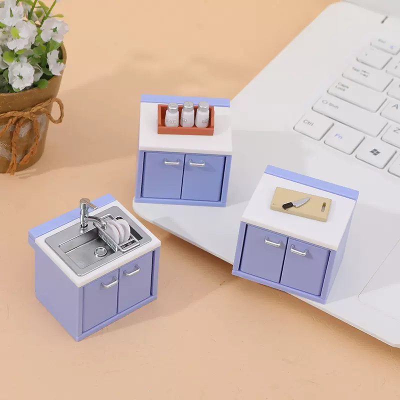 新款微缩迷你厨房用具煤气灶娃娃屋场景模型塑料工艺饰品玩具摆件