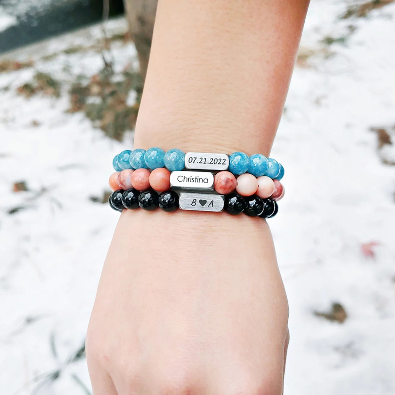 Support lettering stainless steel volcanic stone beaded bracelet frosted beads white turquoise couple gift bead bracelet