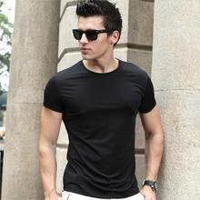 夏装男士冰感透气短袖T恤薄款纯色高弹力运动速干T恤衫加肥加大码