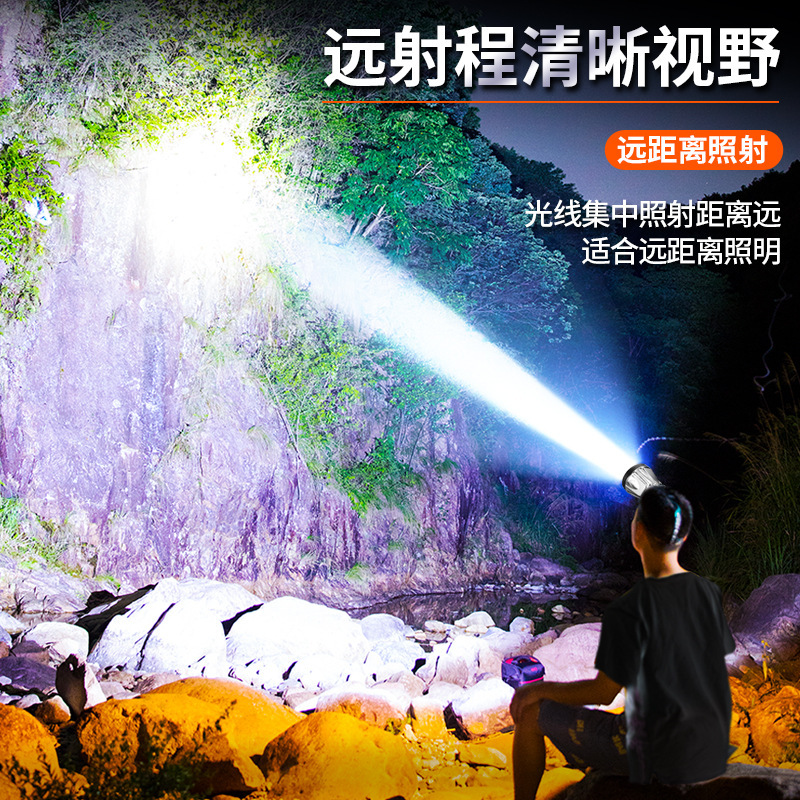 Faro de luz fuerte transfronterizo impermeable luz de trabajo montada en la cabeza solar brillante iluminación de emergencia al aire libre de alta potencia