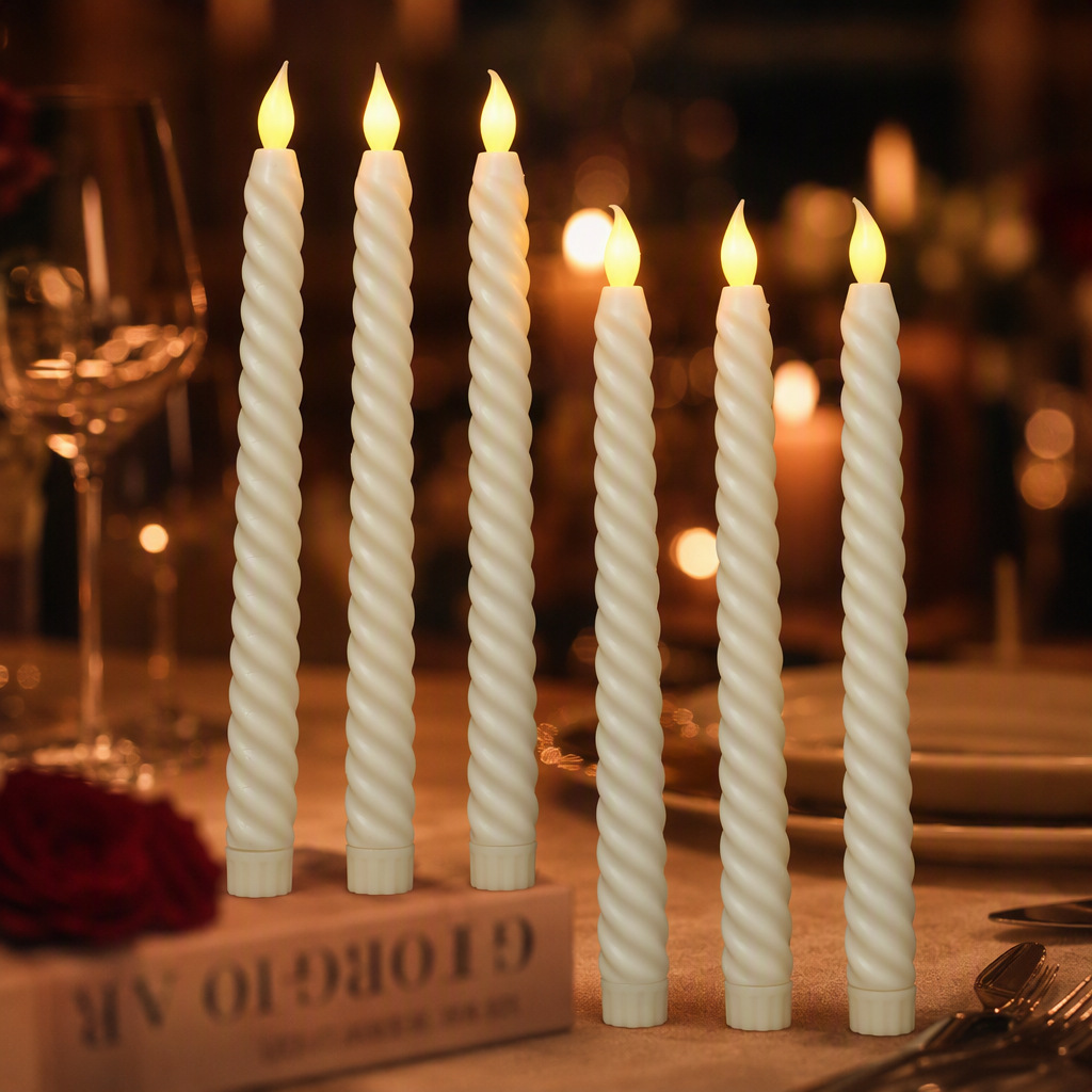 LED atmósfera de curación larga vela lámpara retro estilo europeo restaurante occidental boda lámpara decorativa sin llama curación emocional