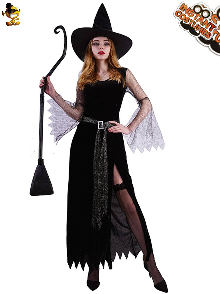 Halloween adulto negro encaje hueco bruja falda bruja partido Cosplay traje etapa