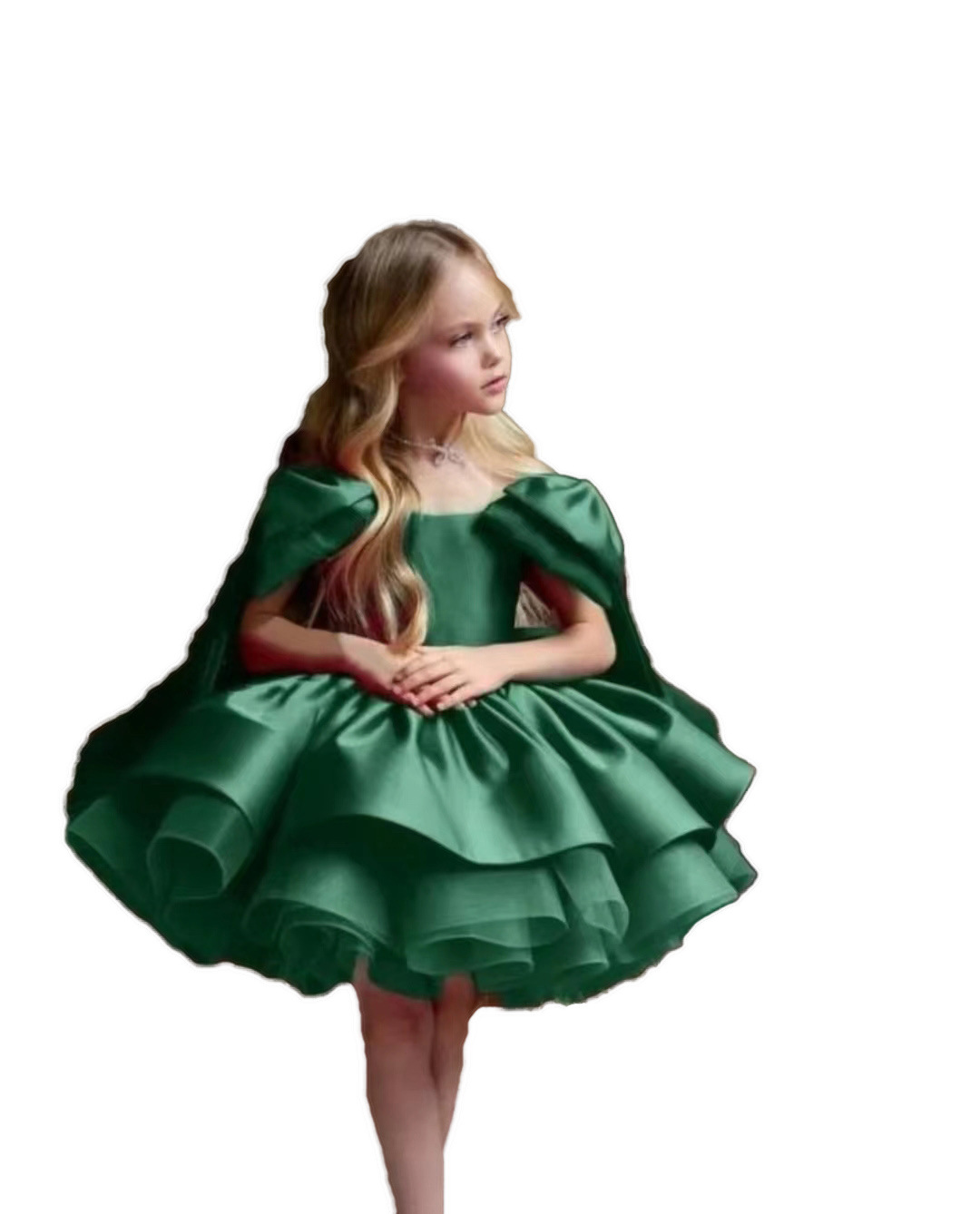 Pre-sale Girls Bow Sleeve Dress Puffy Mesh Princess Birthday Party Puff Sleeve Dress - 5