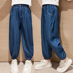 女童褲子夏款中大童寬鬆休閒薄款天絲牛仔褲兒童夏季輕薄防蚊長褲