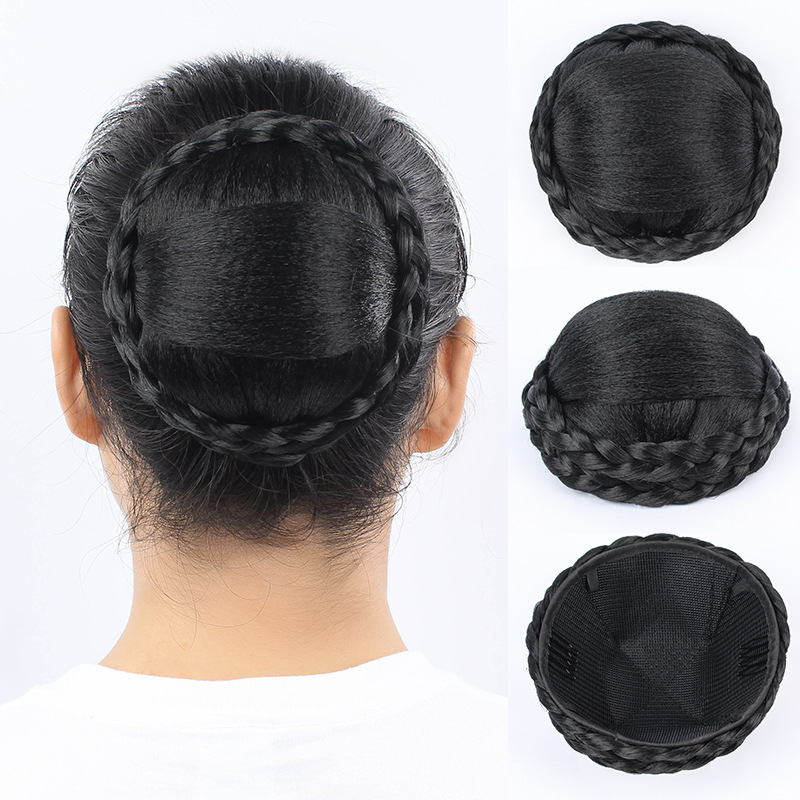 Amazon AliExpress bun hair bag high temperature silk wig wholesale Women's bun ancient costume plate head headdress