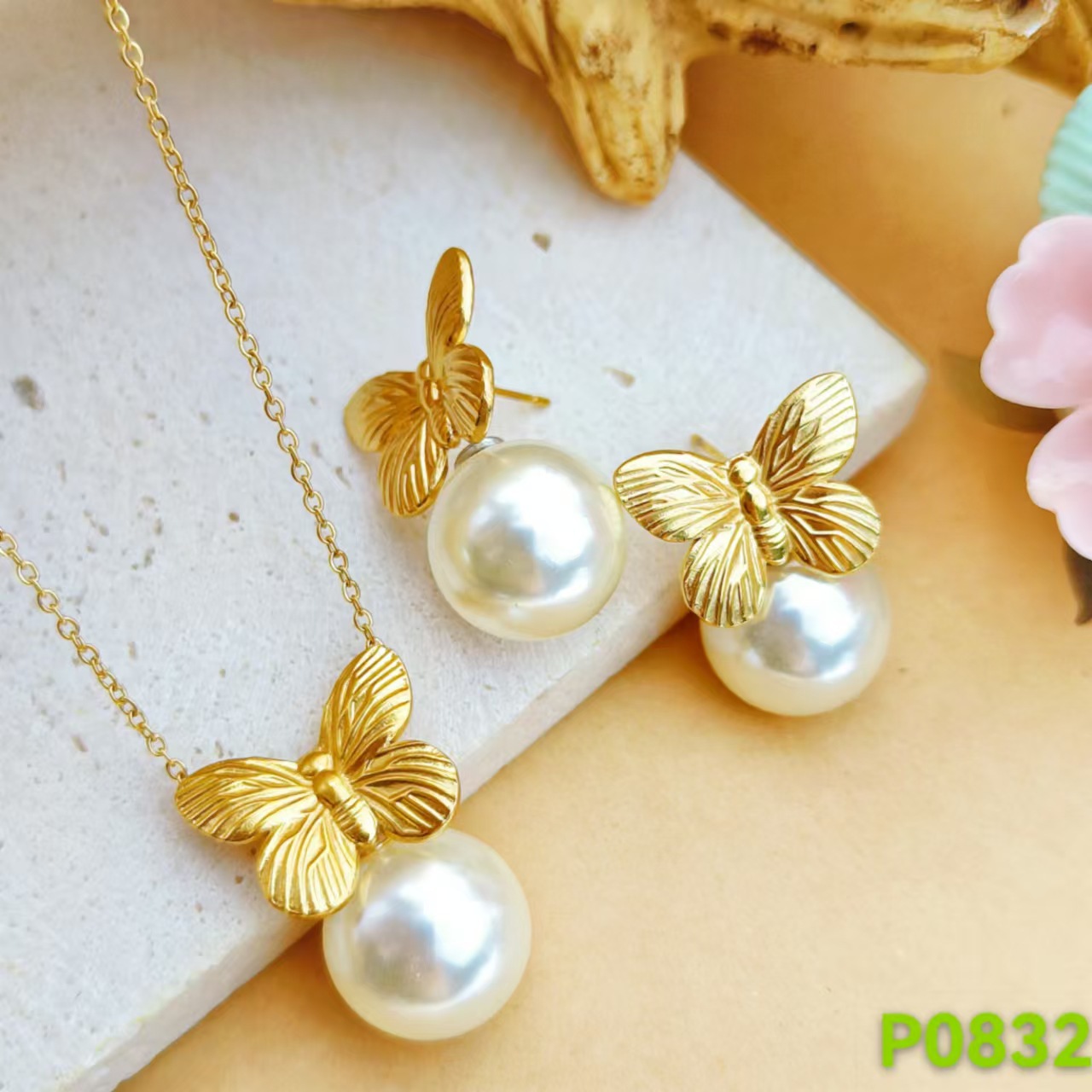 Nuevo estilo caliente moda europea y americana popular collar de orejas de lazo de perlas de acero inoxidable popular para mujeres