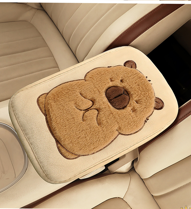 Car Armrest Box Mat Capibala Cartoon Plush Mat Middle Car Central Armrest Elbow Rest Universal Model
