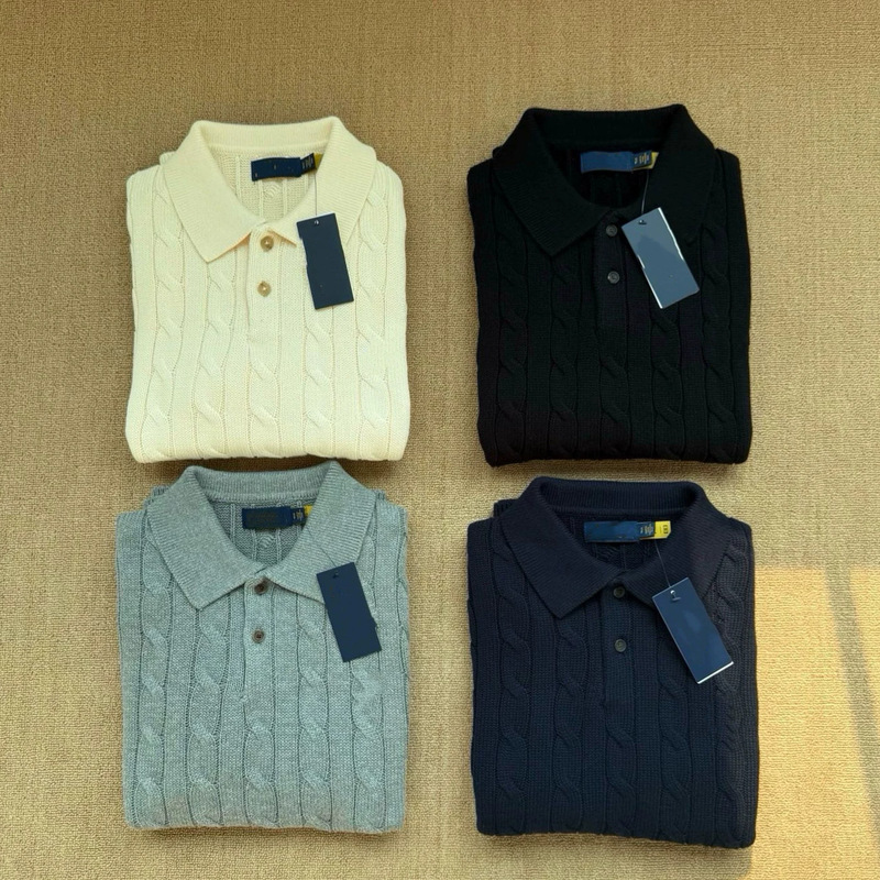Rl Ralph Lauren Logo Polo Collar Cable Knit Short-Sleeve Shirt with a Classic Old Money Style, High Quality/Scannable Code