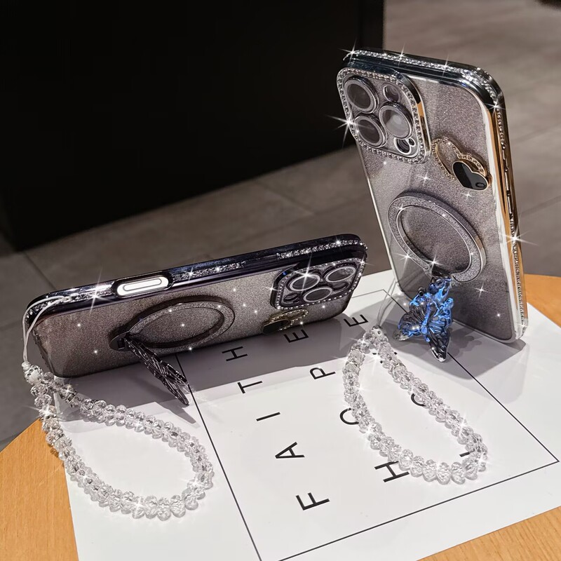 Suitable for Iphone16Promax Electroplated Diamond Bracket Gradient Color Mobile Phone Case 14 Shell Apple 15 Protective Cover