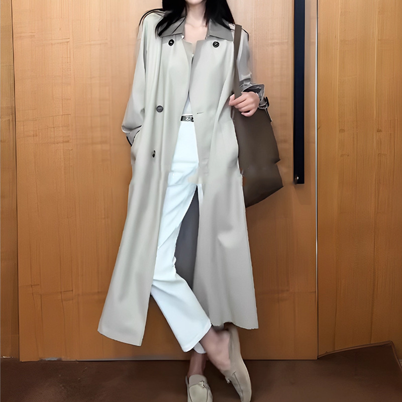 韩系慵懒chic外套女春秋季2025新款轻奢高级感大翻领廓形极简风衣|undefined
