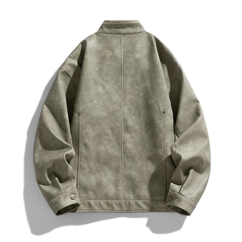Chaqueta de cuero PU otoño / invierno 2023 nueva chaqueta de tendencia con solapa para hombres suelta y versátil chaqueta de abrigo casual