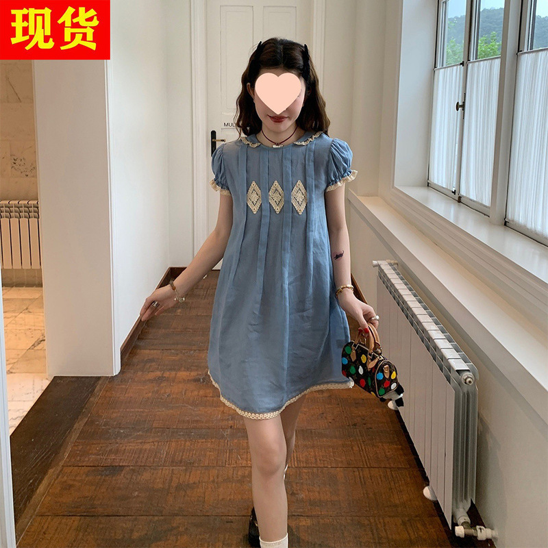 Zhou Meimei Blogger's Same Style Ramie Vintage Puff Sleeve Lace Trim Pleated Antique Dress Zhou Meimei Blogger's Same Style Ramie Vintage Puff Sleeve Lace Trim Pleated Antique Dress