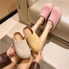 包頭半拖鞋女秋季外穿2023新款休閒學生厚底懶人勃肯鞋