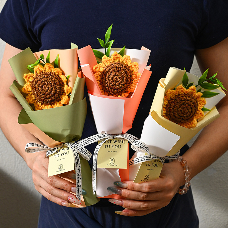Knitted Sunflower Yarn Flowers, Artificial Flowers, Pastoral Style Small Bouquets, Souvenirs, Gifts, Accessories, Decorations Knitted Sunflower Yarn Flowers, Artificial Flowers, Pastoral Style Small Bouquets, Souvenirs, Gifts, Accessories, Decorations