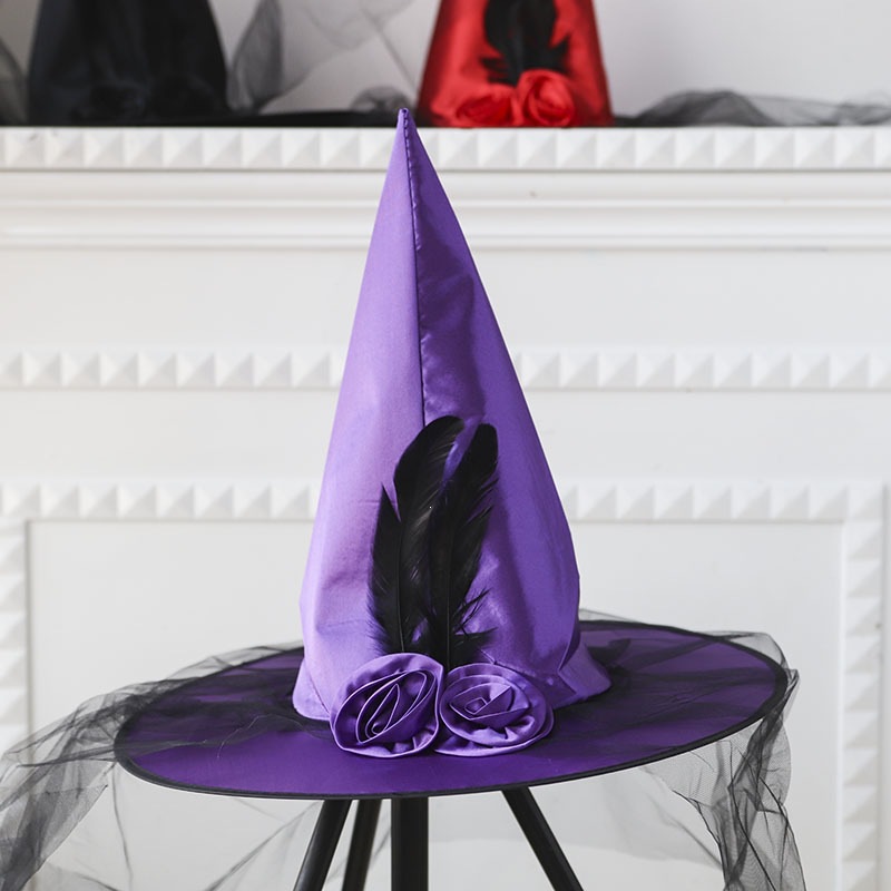 Sombreros de bruja de Halloween para niños, vestido de baile para adultos, sombreros de bruja de malla de rosas, suministros de fiesta, sombreros de bruja