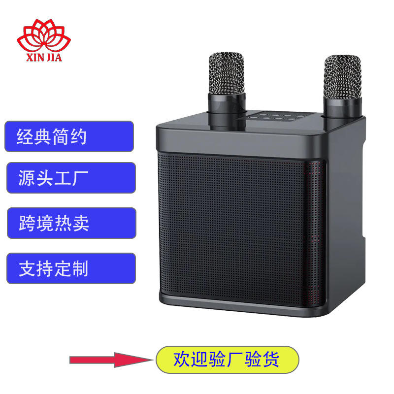 现货批发K歌音响双麦克风无线蓝牙音箱跨境YS203便携式蓝牙小音箱