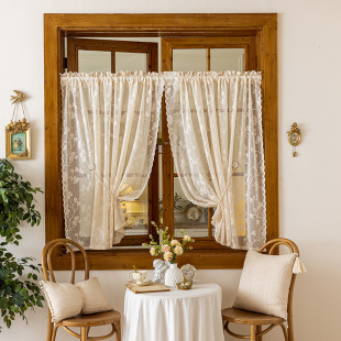 Cross-border Pastoral Small Curtain Window Screen Coffee Curtain Short Curtain Half Curtain Jacquard Lace Kitchen Partition Door Curtain Finished Product Wholesale