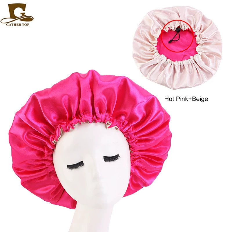 Double‑layer color‑block sleeping cap, adjustable buckle, reversible night/chemotherapy hair care hat, 36 cm