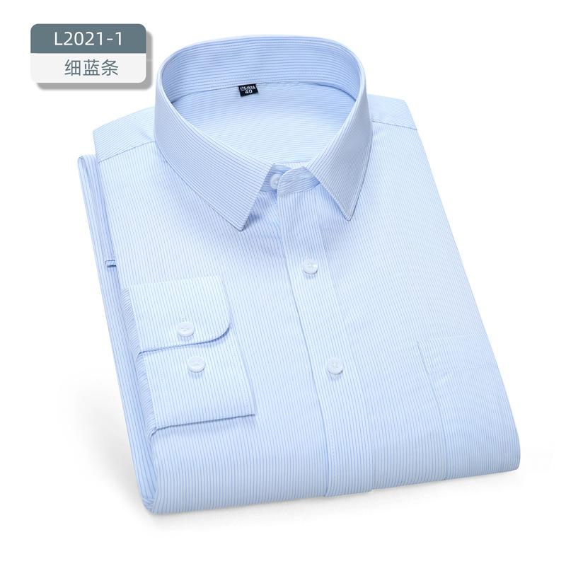 Camisas de hombre de algodón de manga larga amoníaco líquido sin escaldos comerciales estriadas de cuello blanco profesional camisa de trabajo sin escaldos comerciales
