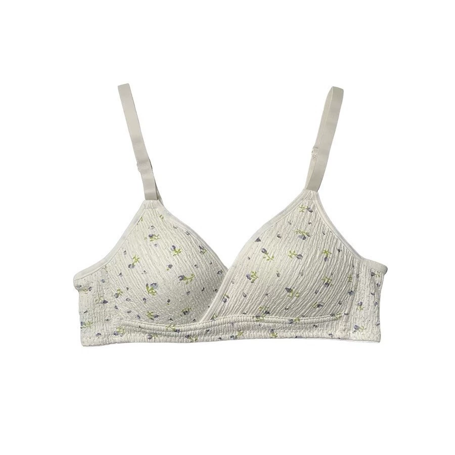 Cute supporting wireless bra for students, bra top, floral print, french style