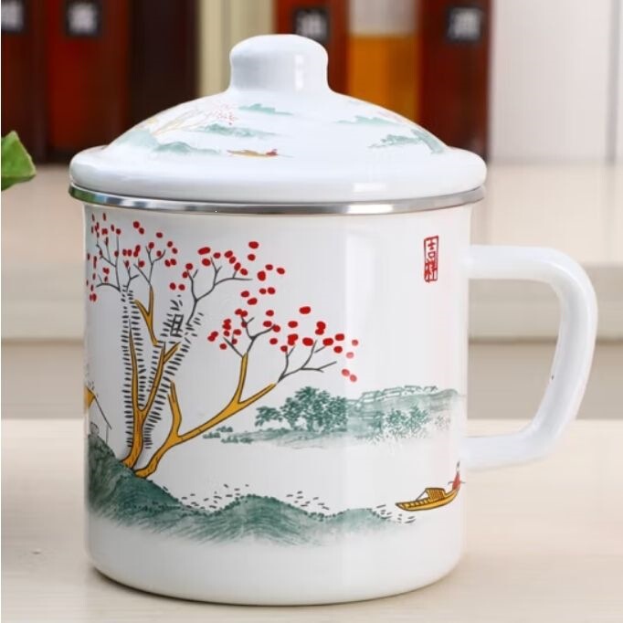 Enamel enamel cup, large tea pot for home use, large capacity, thick, vintage-style enamel pot with lid, iron and porcelain tea pot Enamel enamel cup, large tea pot for home use, large capacity, thick, vintage-style enamel pot with lid, iron and porcelain tea pot