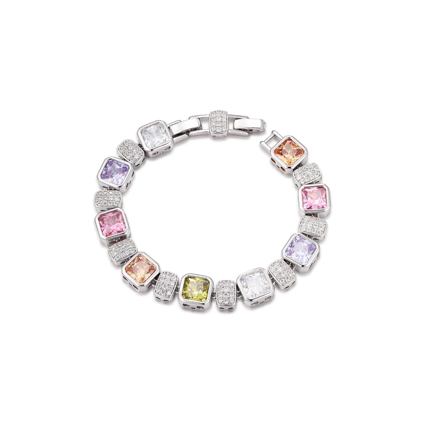 Xuping geometría cuadrada de color pulsera de gemas artificiales elegante y lujoso temperamento colorido serie de joyas de empalme al por mayor